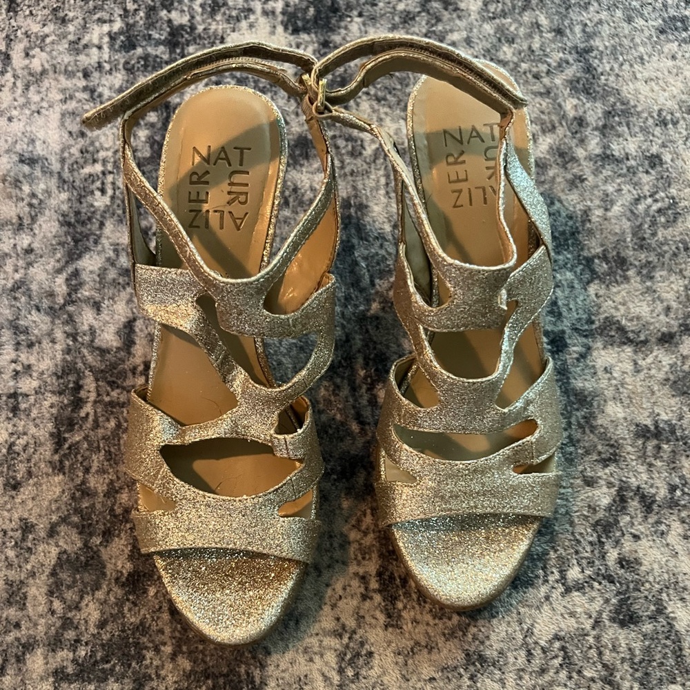 Naturalizer Gold Strappy Sandals with Velcro Closure